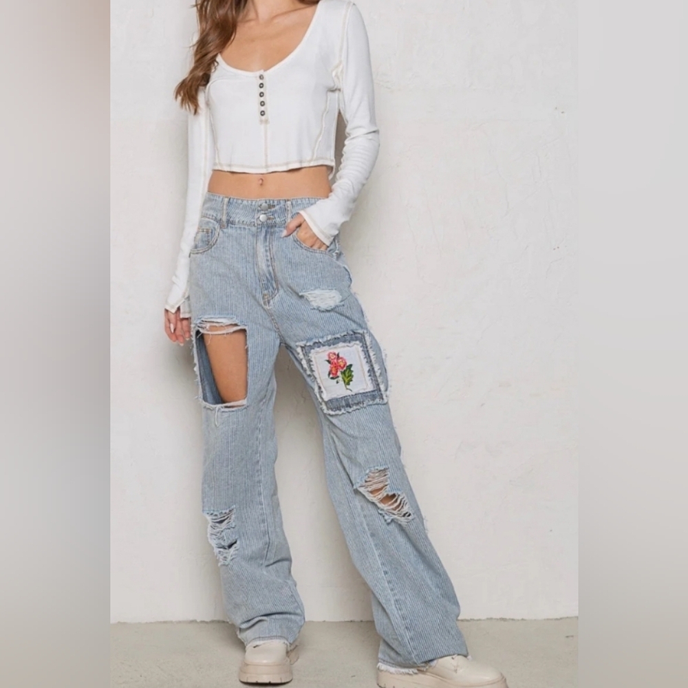 POL Blue Boyfriend Jeans with Distressed Details